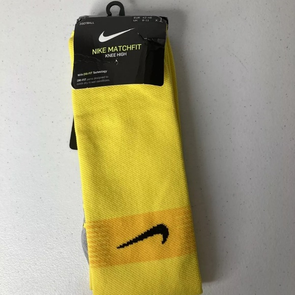 Nike MatchFit Knee High Soccer Socks Yellow/Gray Men Size 8-12 - Picture 2 of 7